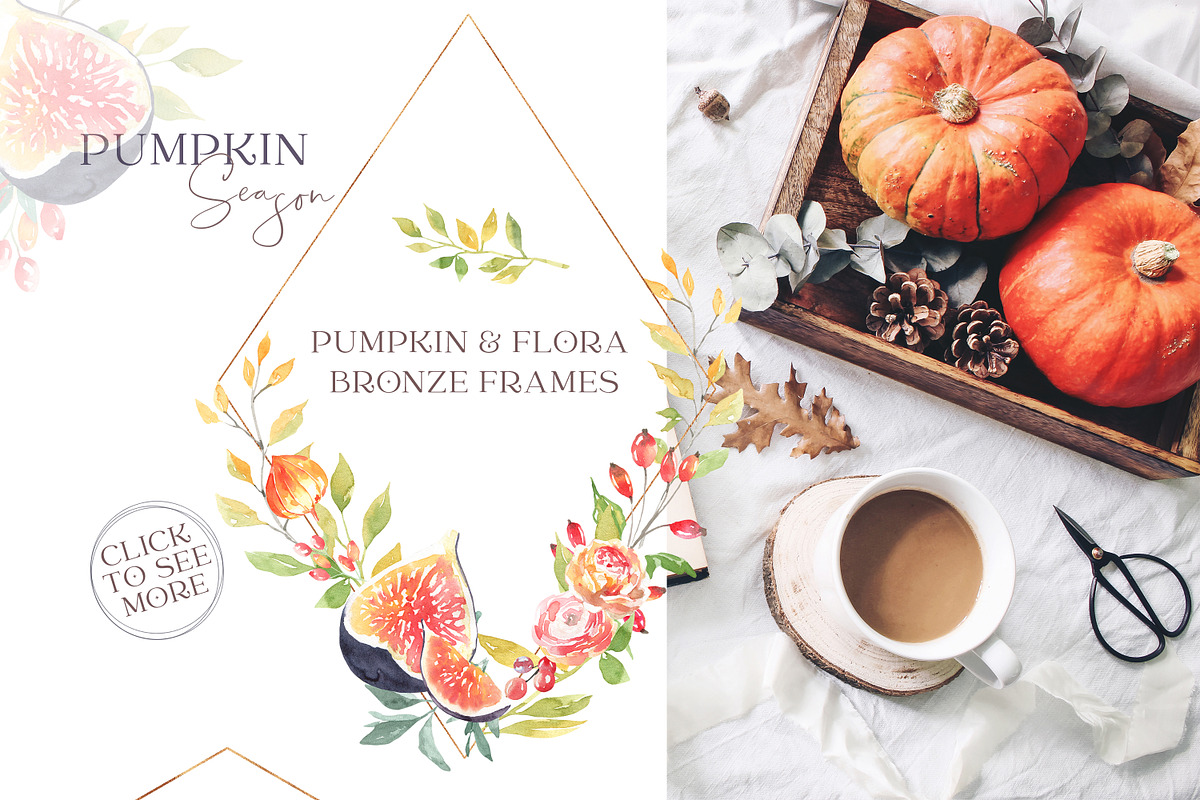 Watercolor Pumpkin Autumn Clipart, a Decorative Illustration by Catherine Wheel (Photo 7 of 12)