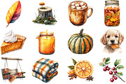 Watercolor Cozy Autumn Clipart, an Illustration by Pixels.Craft (Thumbnail 3 of 5)