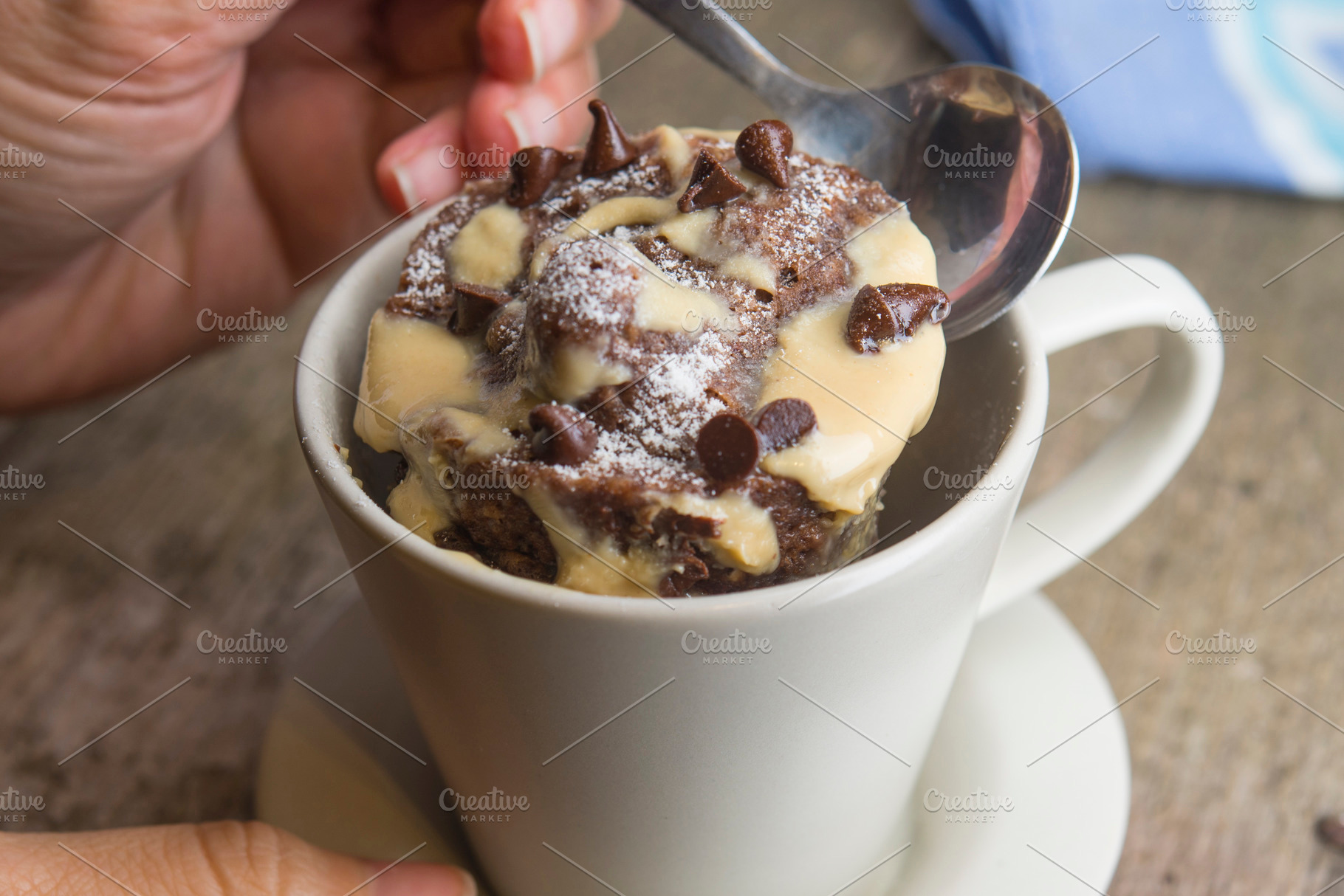Mug cake with chocolate close up, a Food & Drink Photo by DalaiFood
