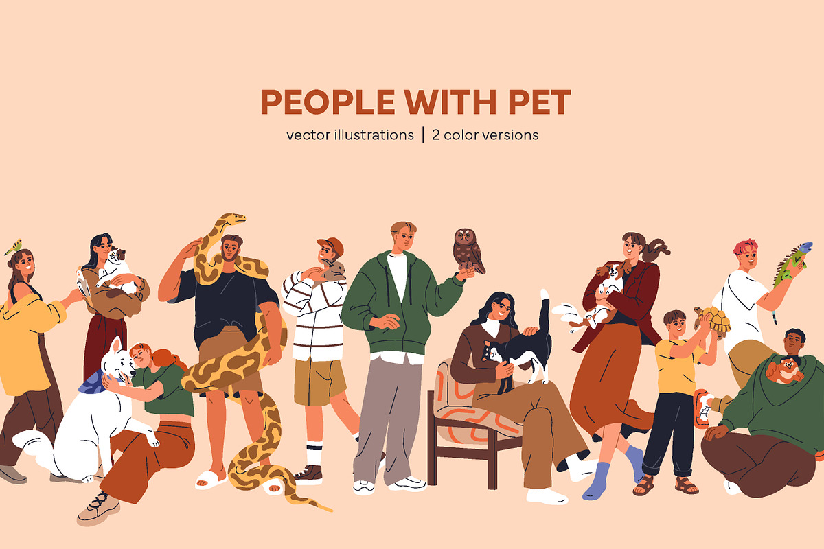 Happy people with cute pets, animals, an Animal Illustration by Good Studio (Photo 1 of 10)