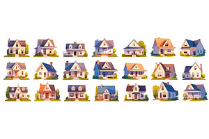 Cottage houses. Cartoon modern, an Object Illustration by Stock-Smart-Start
