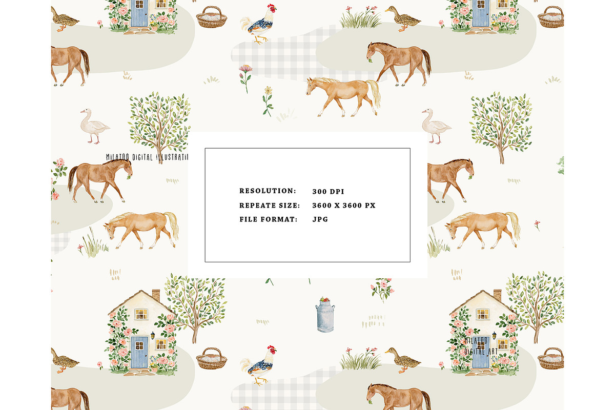 Cottagecore Horse Rancho pattern, a Pattern Graphic by Milatoo (Photo 3 of 4)