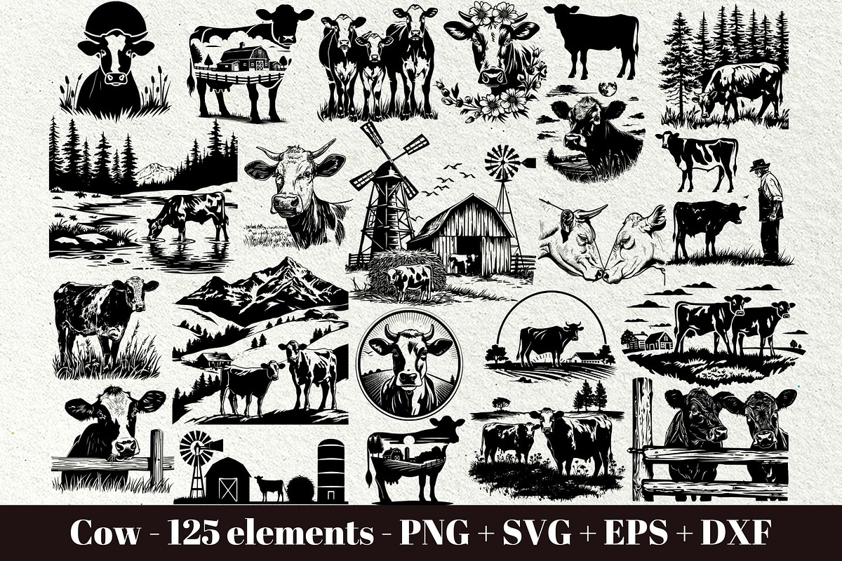 Cow SVG Bundle. Farm scene, an Animal Illustration by DENIDigitalArtSudio (Photo 1 of 8)