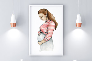 Printable Watercolor Pregnant Art