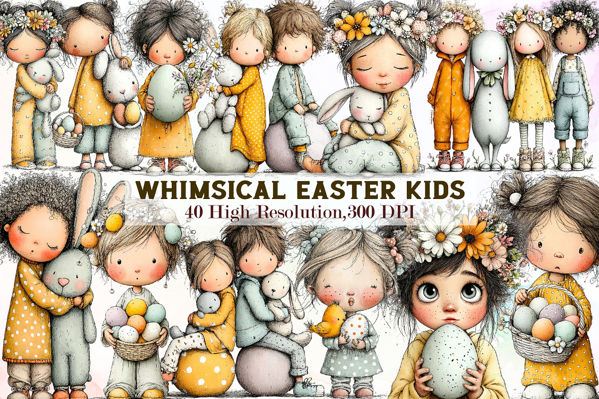 Watercolor Whimsical Easter Kids Cli, an Illustration by Sublimation Artist (Photo 1 of 7)