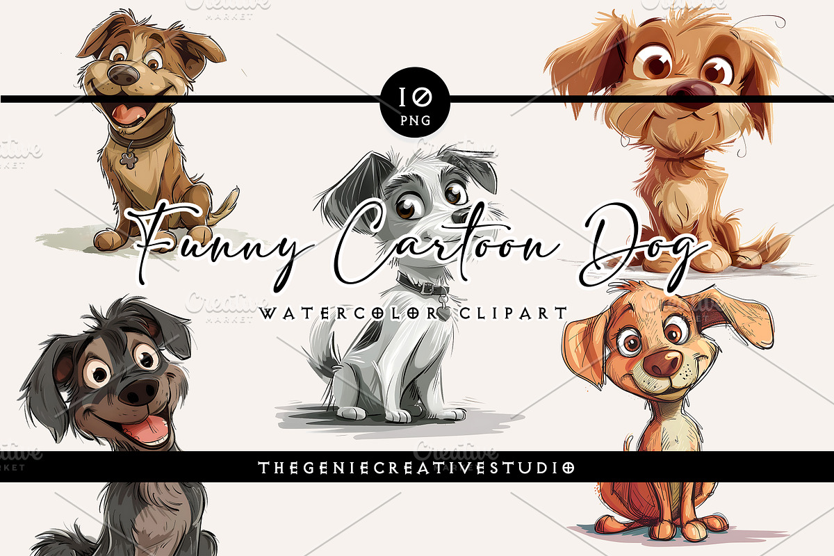 Funny Cartoon Dog PNG Clipart Set, an Animal Illustration by Geniecreativestudio (Photo 1 of 9)