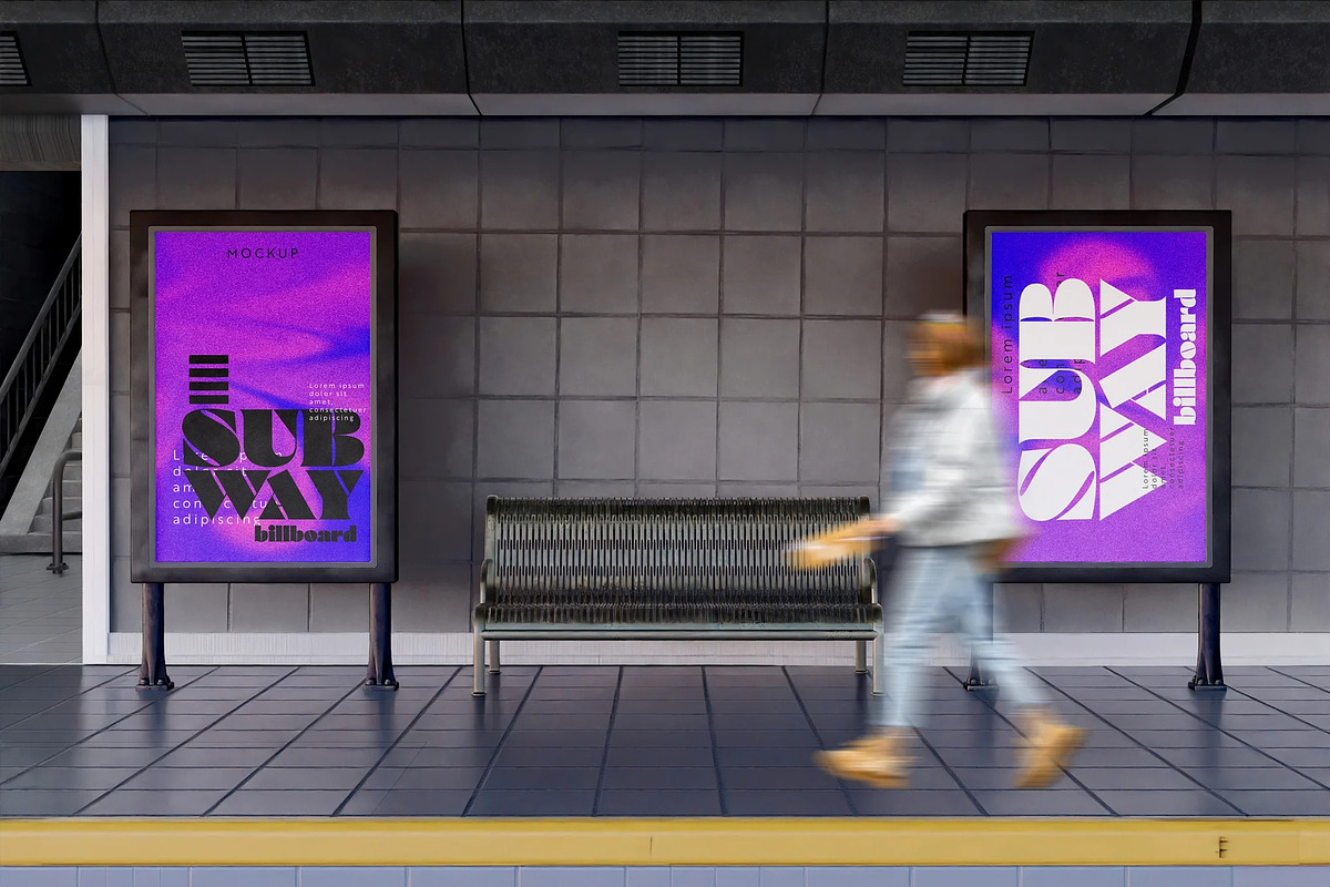 Billboard in Subway Station Mockup, an Advertising Mockup by skybluecreative (Photo 2 of 2)