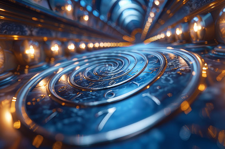 Abstract Spiral Clock Representing Time and Infinity with Glowing Lights, a Photo by AS photostudio
