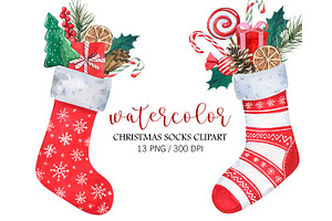 Watercolor Christmas Stockings PNG