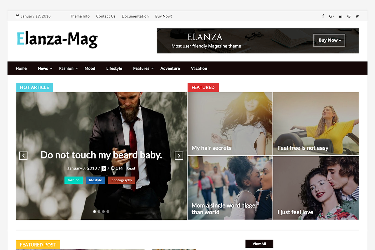 Elanza Pro - Magazine & Blog Theme, a WordPress Template by ThemeHunk (Photo 2 of 6)
