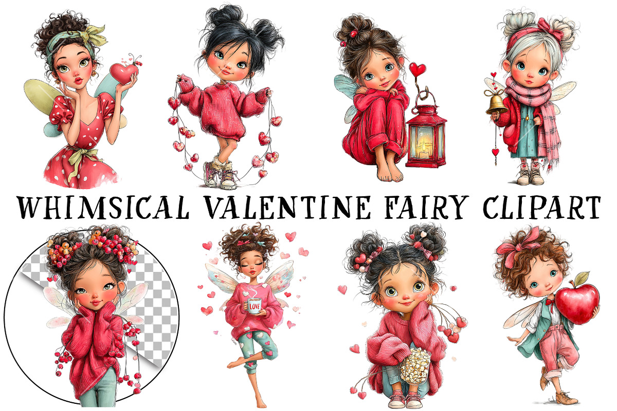 Whimsical Valentine Fairy Clipart, an Illustration by OK Design (Photo 2 of 6)