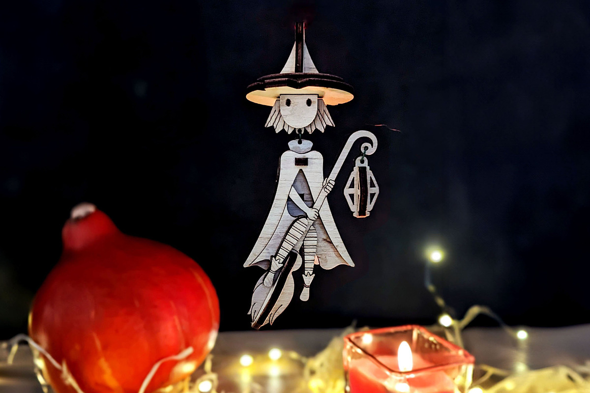 Halloween Witch Ornament - Laser Cut, an Object Graphic by VectorPainter (Photo 8 of 19)