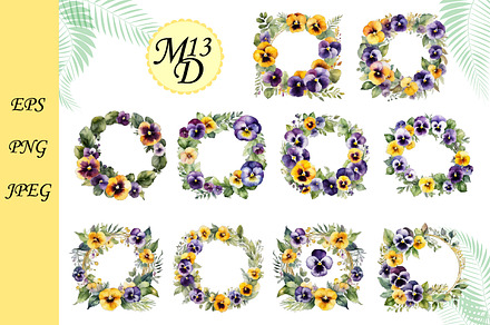 Set of 20 watercolor frames pansy