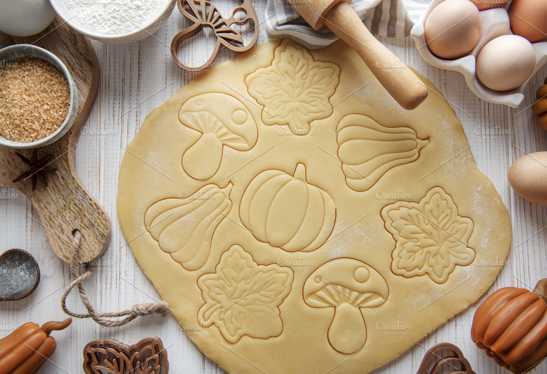 Baking cookies in the form of pumpkin and leaves, a Food & Drink Photo by Olena Rudo