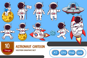 Set Of Ten Astronaut Cartoon