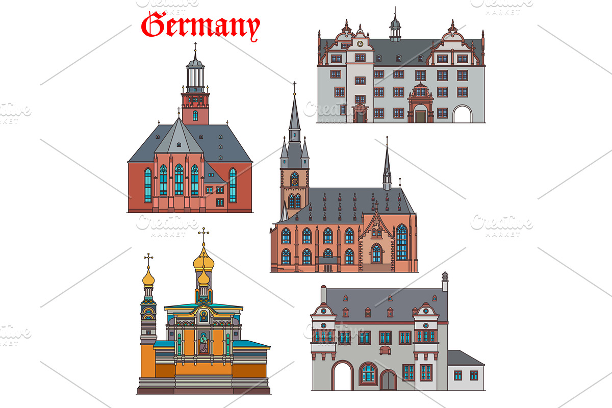 Germany landmarks, travel Darmstadt, an Illustration by Vector Tradition