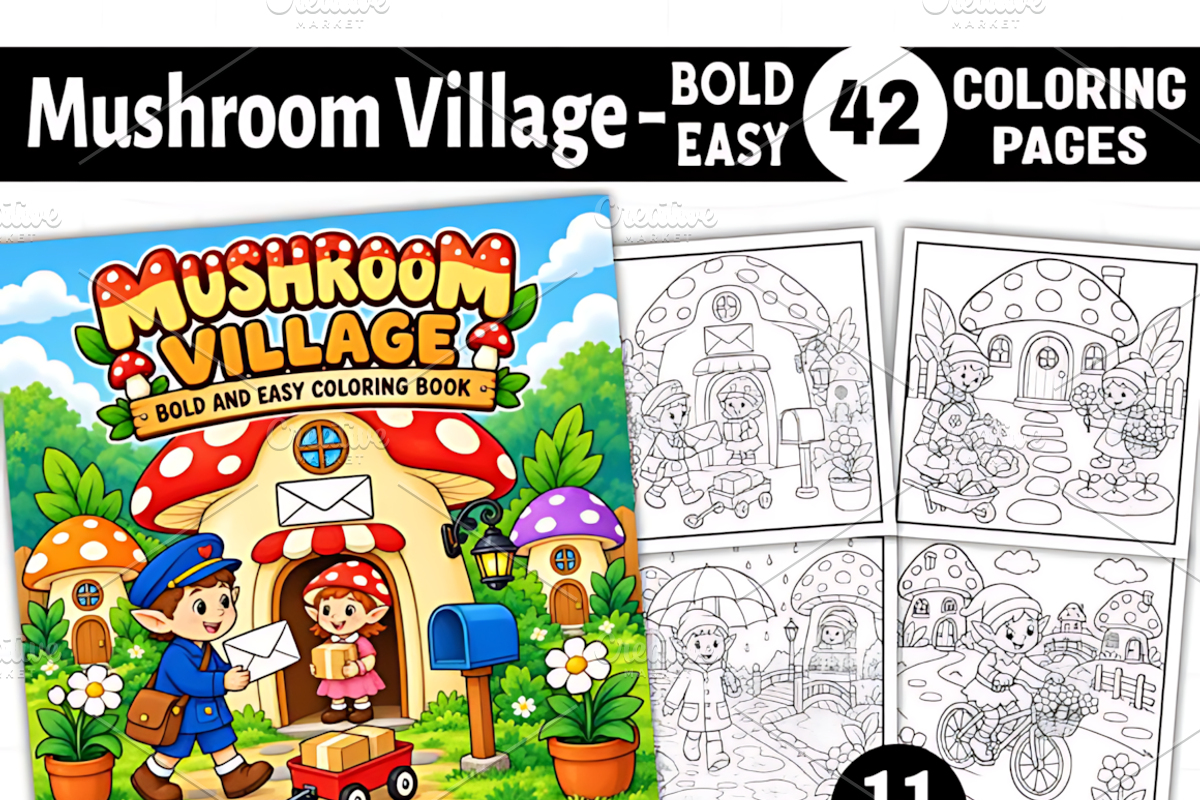 Mushroom Village Coloring Book, a Decorative Illustration by Coco Bloom (Photo 1 of 8)