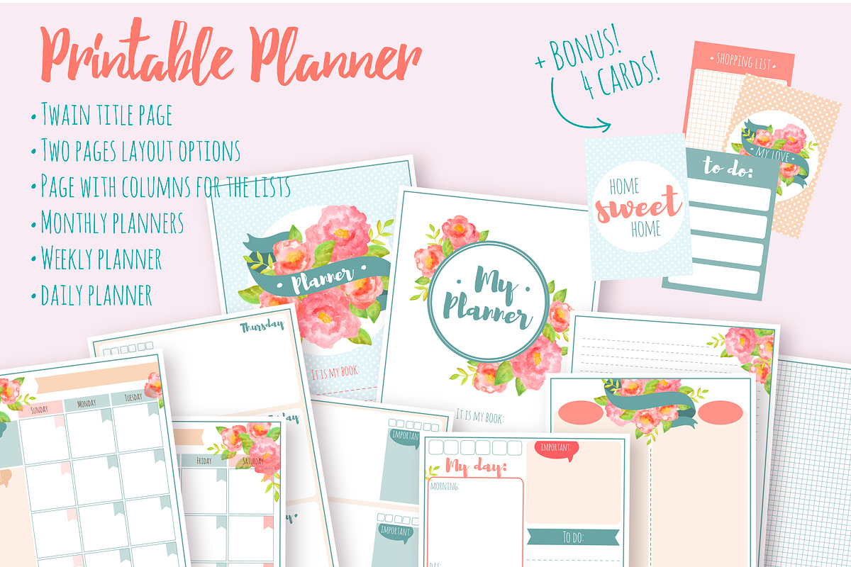 Flower planner - Watercolor Kit!, a Stationery Template by Fresh-shop (Photo 1 of 6)