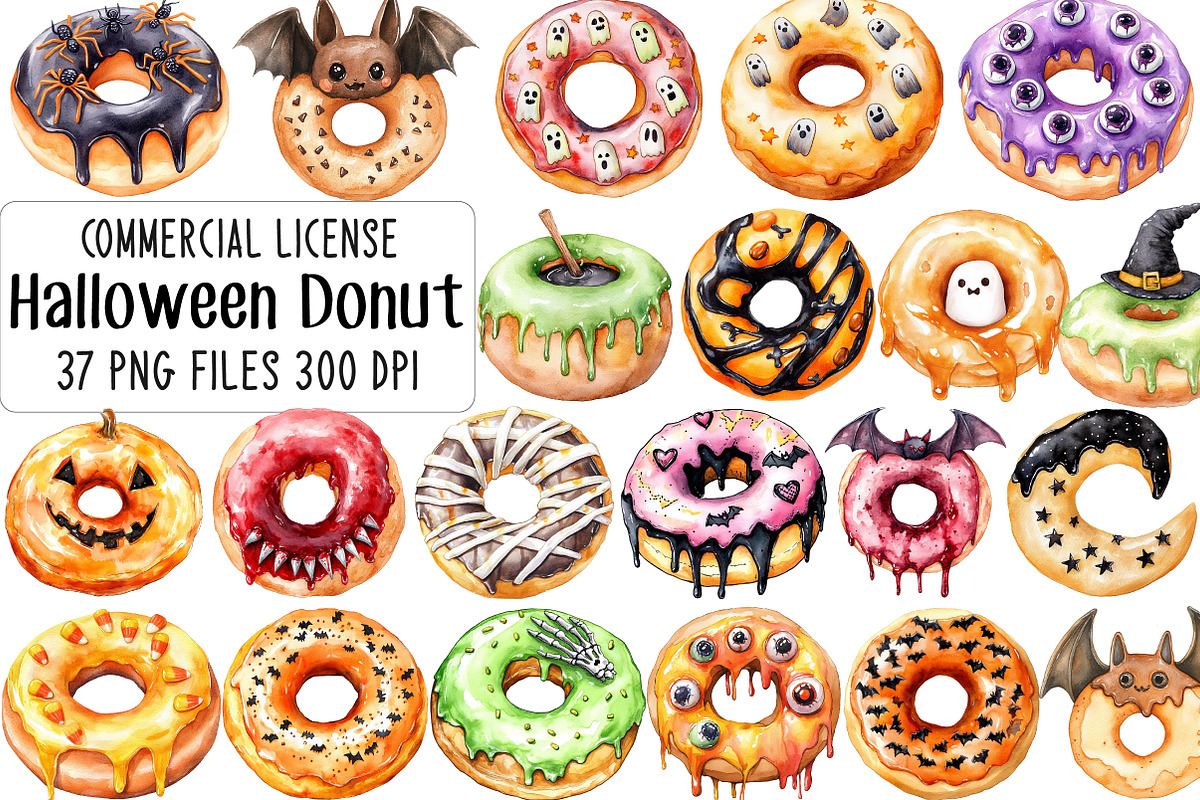 Donut Clipart Halloween Donut, an Illustration by CraftArtStudio (Photo 1 of 6)