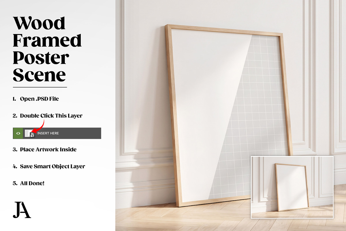 Wood Framed Poster DIN A PSD Mockup, a Household Mockup by Julian Adams (Photo 3 of 3)