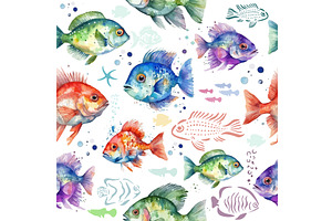 Seamless fish background in, an Animal Illustration by Nenahliadava Design