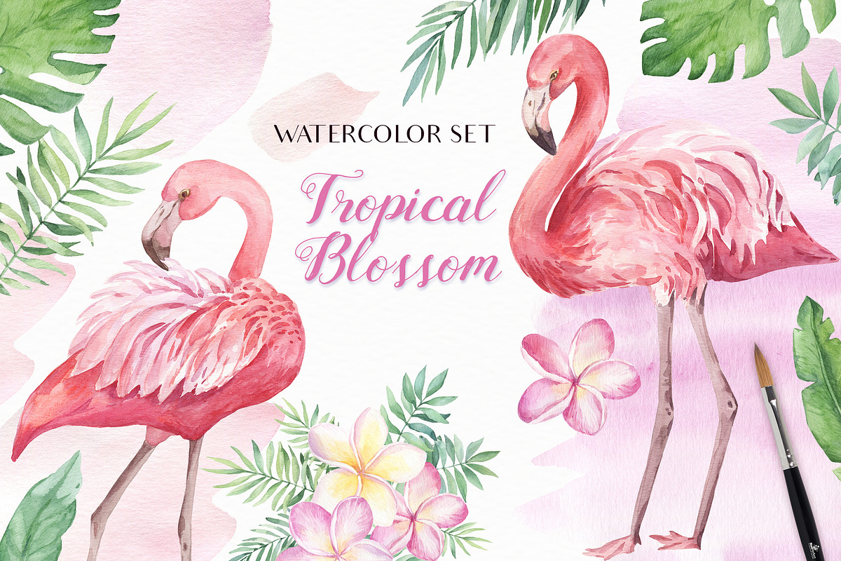 SALE!Tropical Blossom Watercolor Set, a Decorative Illustration by Irina Diasli (Photo 1 of 14)