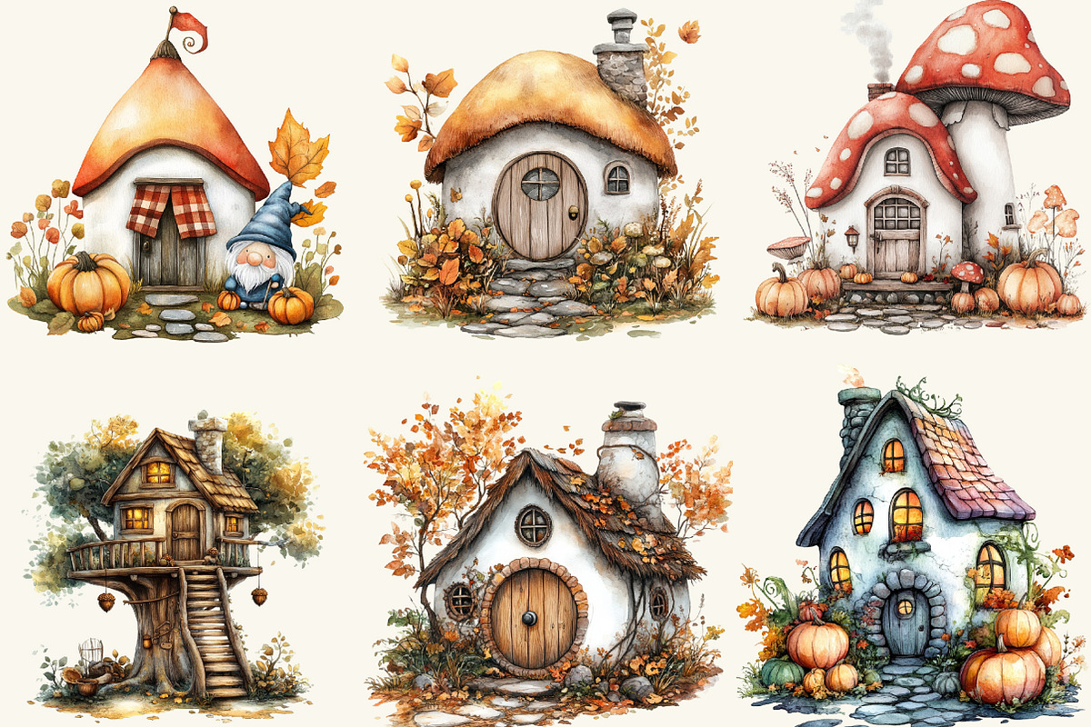 Whimsical Autumn House Clipart, a Work Illustration by cherrydesign (Photo 2 of 3)