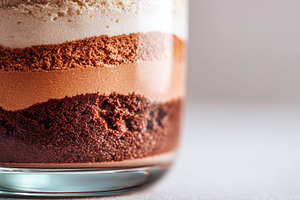 Colorful layered dessert in a glass, a Food & Drink Photo by AlyaAnd