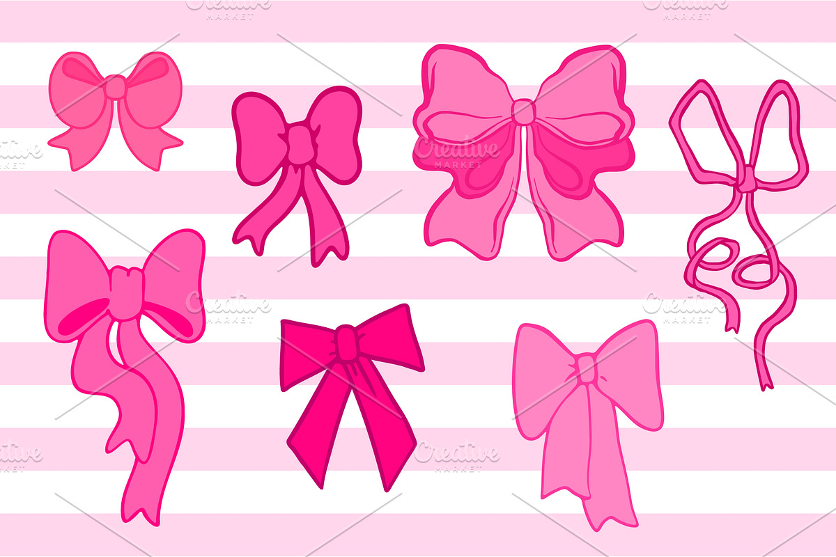 Hand drawn pink coquette bows on, an Illustration by art PVP - market