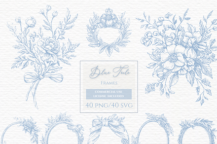 French blue frame clipart, toile png, a Decorative Illustration by Invite to Clipart