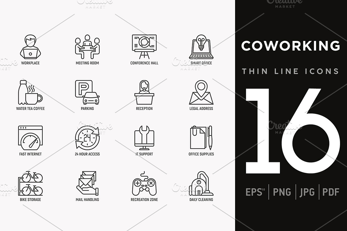 40 Coworking Templates / 16 Icons, a Flyer Template by Alex Blogoodf (Photo 5 of 13)
