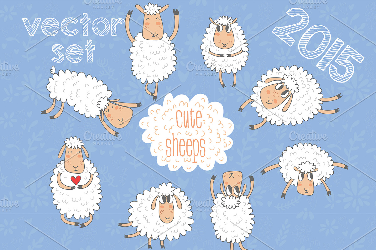 Cute sheeps (2015 symbol ), an Animal Illustration by Ovocheva (Photo 1 of 5)