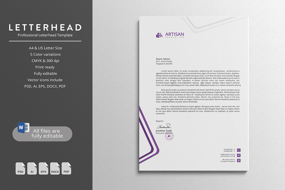 Letterhead Template, a Stationery Template by artisanHR (Photo 1 of 6)
