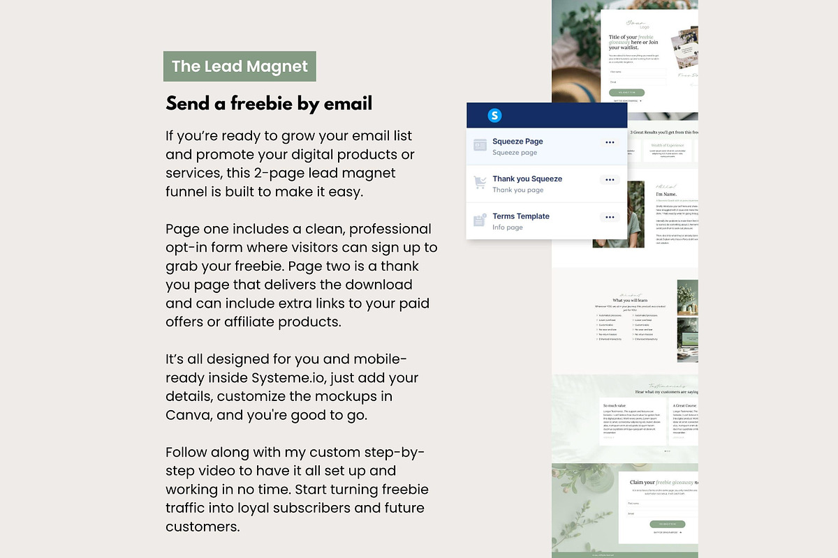 Systeme.io Sage Systeme Bundle, a Landing Page Template by Hayley's Digital Hub (Photo 5 of 10)