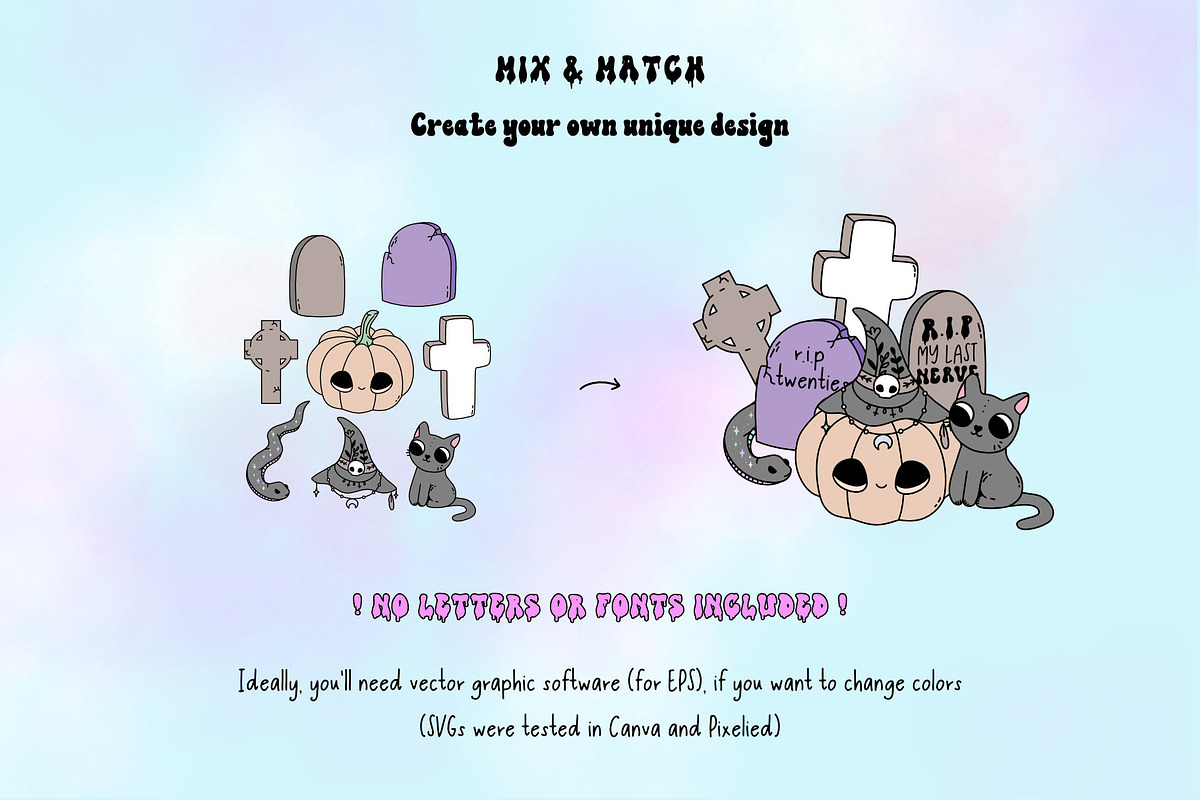 Pastel Goth Halloween creepy bundle, a Seasonal Illustration by Huxmay (Photo 11 of 16)
