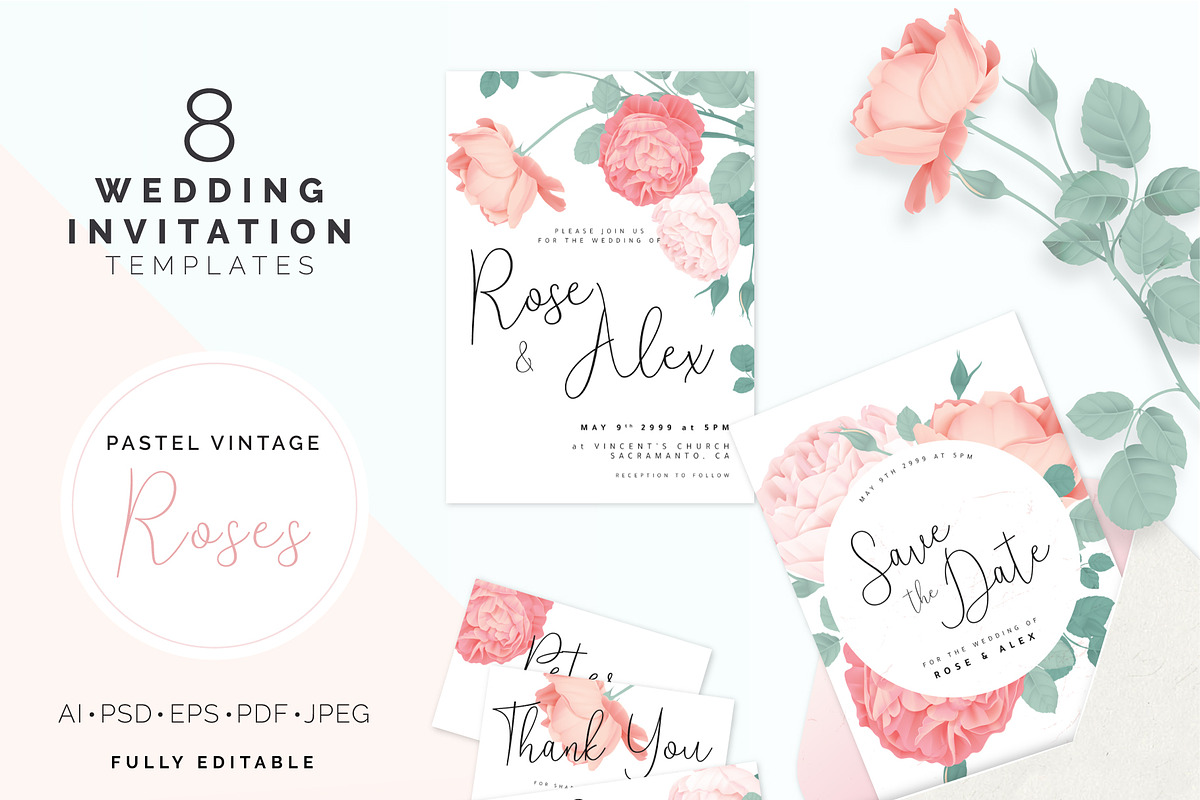 Rose wedding invitation suite, an Invitation Template by Momosama Studio (Photo 1 of 7)