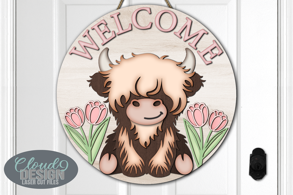 Spring Highland Cow SVG Laser Cut, a Graphic by Cloud9DesignSVG (Photo 1 of 4)