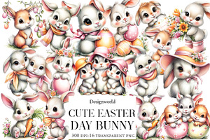 Cute Easter Day Bunny Watercolor Cli, an Illustration by Designworld