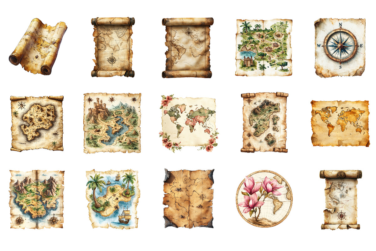 Old Maps Clipart, an Illustration by Designworld (Photo 3 of 6)