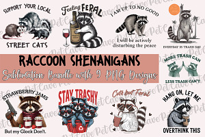 Raccoon Shenanigans Funny PNG Bundle, a Graphic by Pet Cave