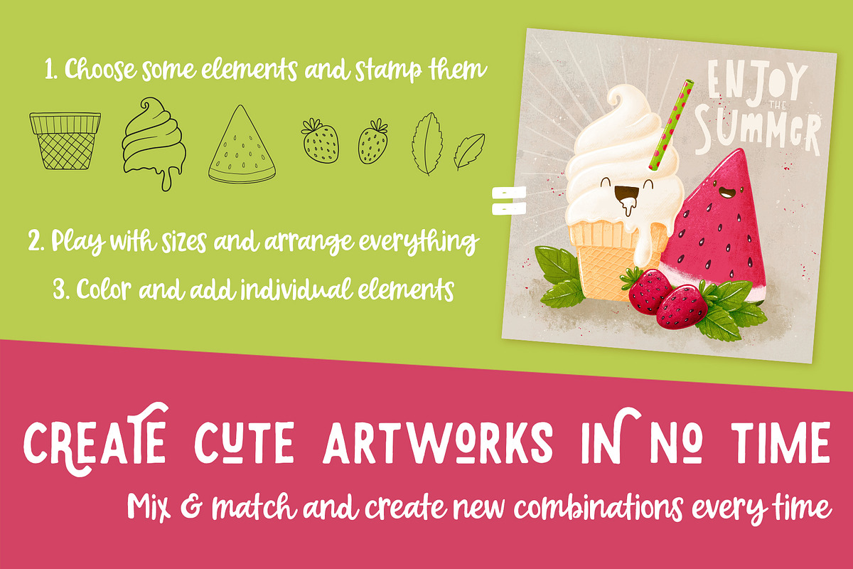 Procreate Icecream & Fruits Stamps, a Brush Add-On by PrettyLittlePigs (Photo 2 of 9)