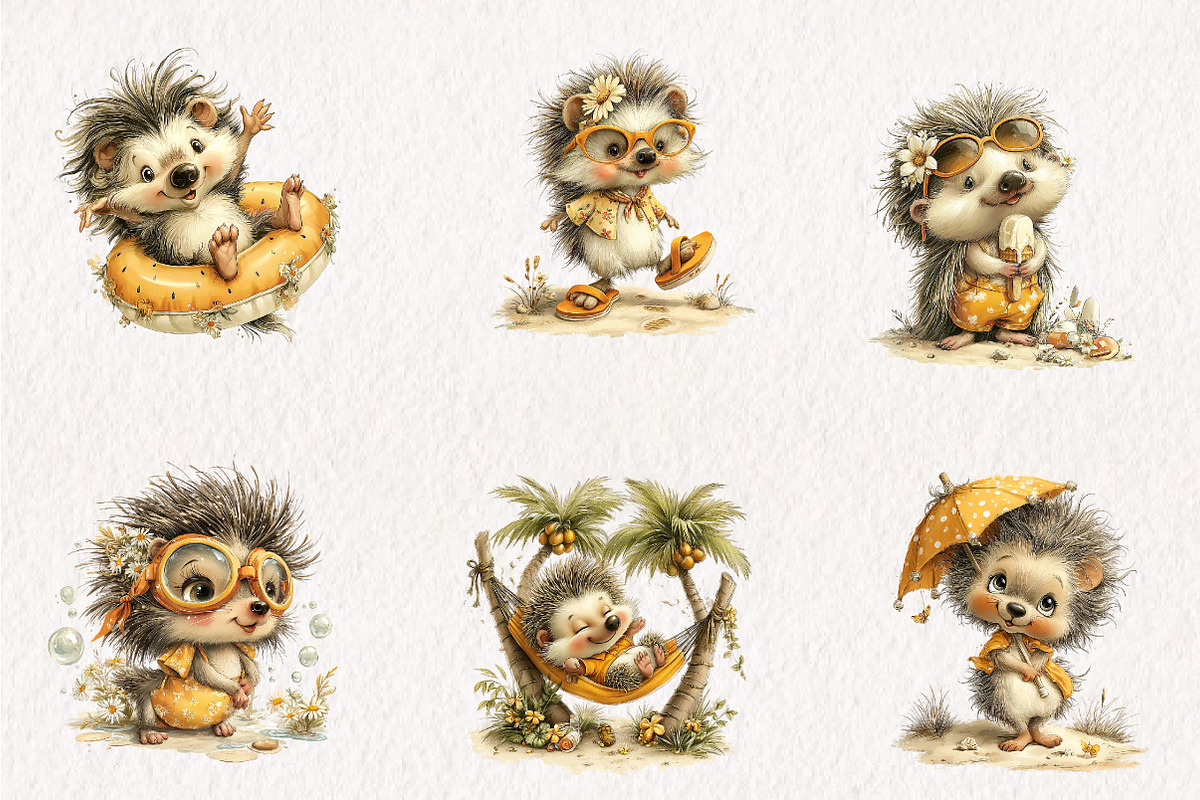 Whimsical Summer Hedgehog PNG, an Animal Illustration by CreationArt (Photo 2 of 7)