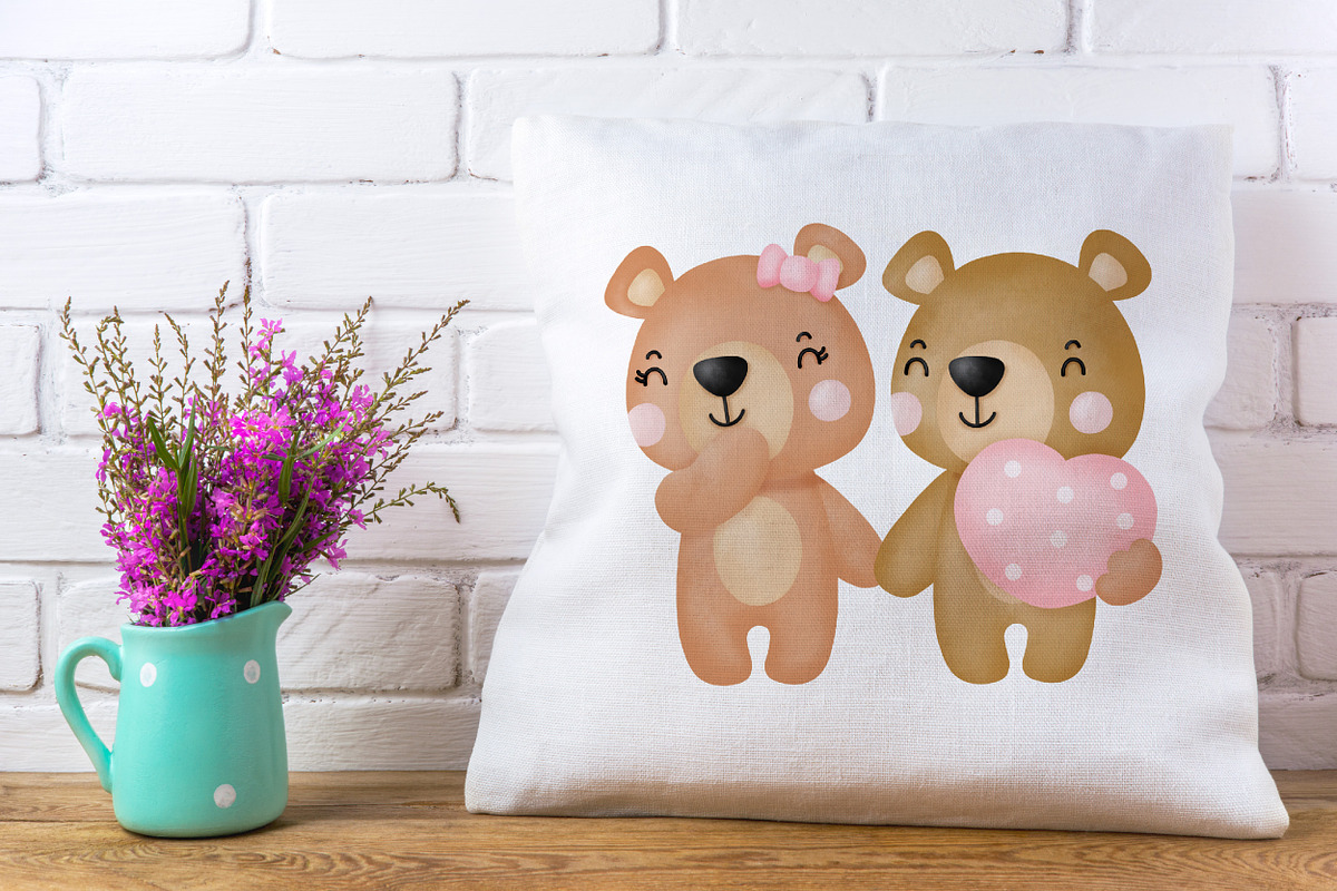 Watercolor Teddy Bear Valentine's, an Animal Illustration by Noey smiley (Photo 4 of 7)