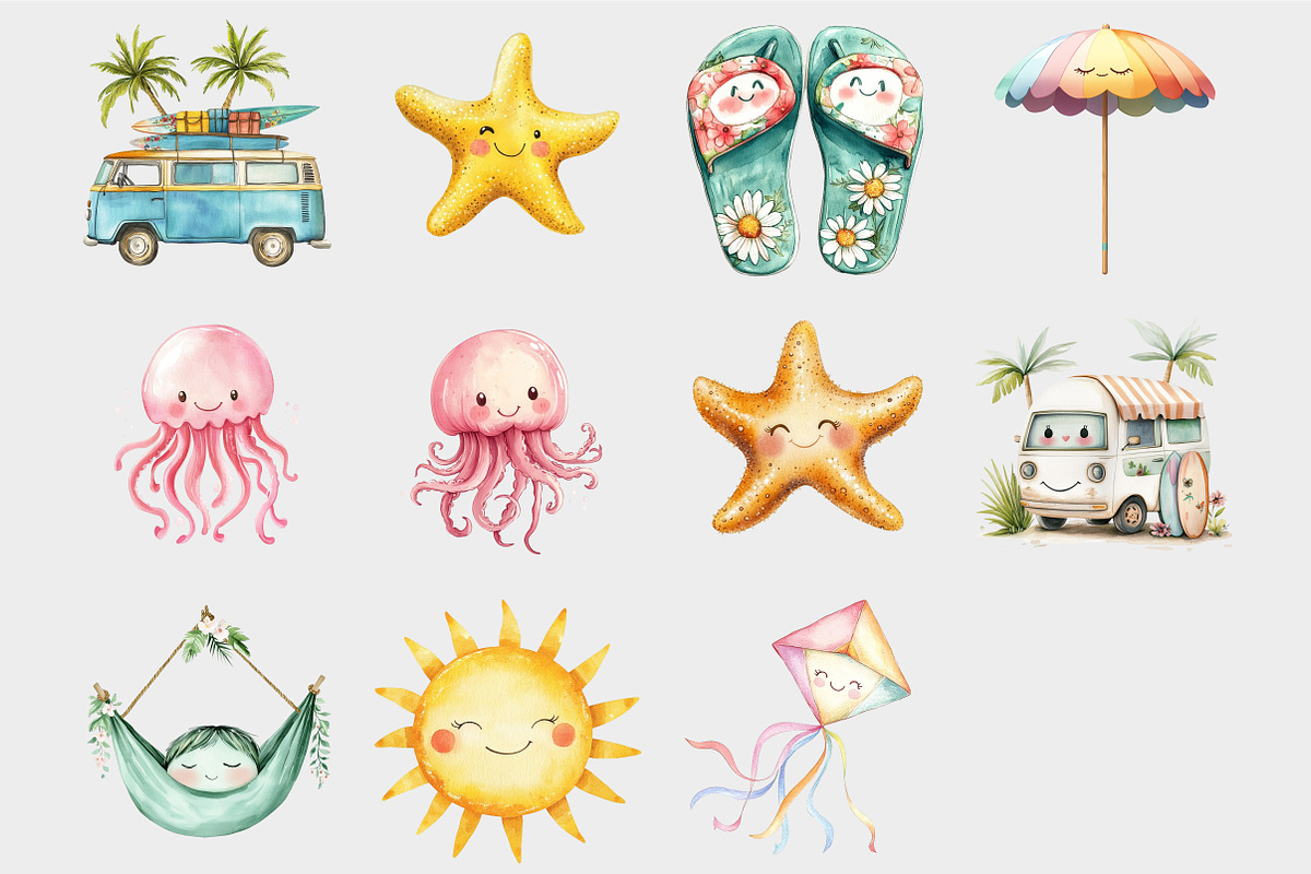 Watercolor Cute Summer Clipart, a Seasonal Illustration by Design Market (Photo 5 of 5)