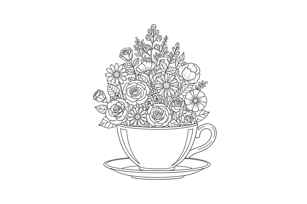 Floral Teacup Line Art Bundle, an Illustration by Gfx_Store (Photo 6 of 51)