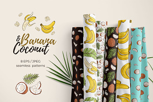 Banana & Coconut seamless patterns