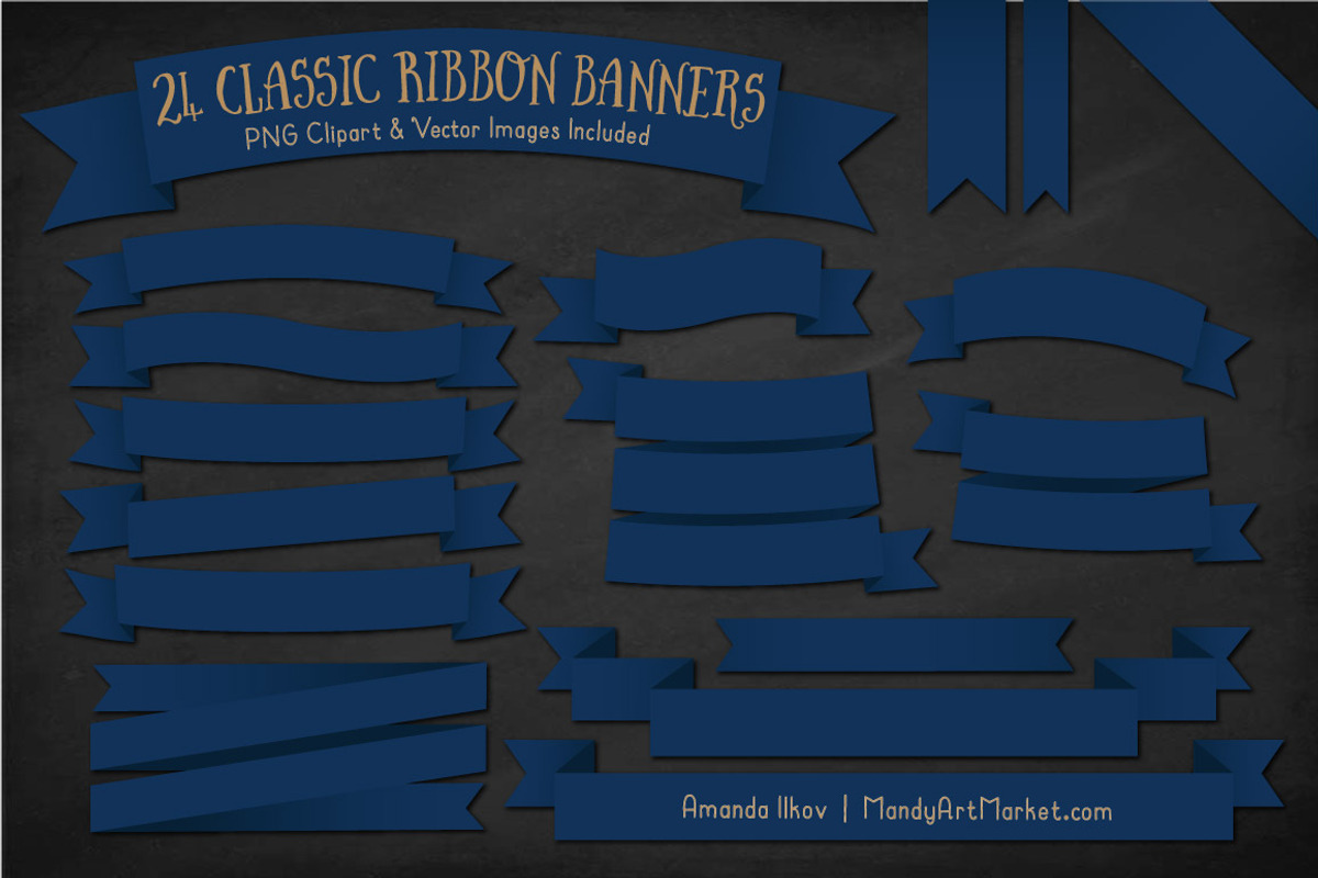 Navy Ribbon Banner Clipart, an Illustration by Amanda Ilkov (Photo 2 of 4)