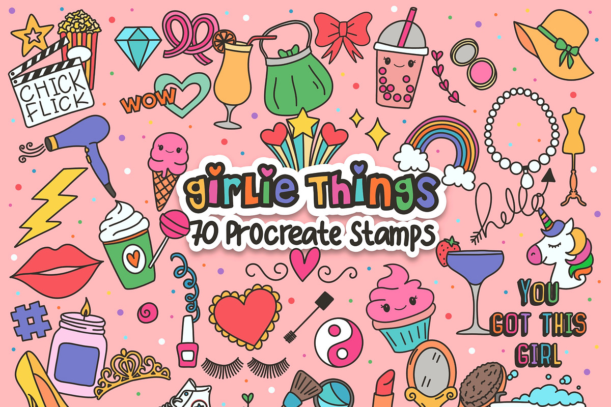 Girlie Doodle Stamps for Procreate, a Brush Add-On by SketchQueen (Photo 1 of 5)