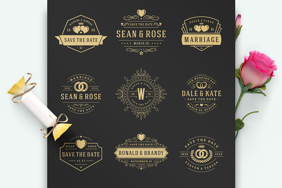 18 Wedding Logos and Badges, a Branding & Logo Template by Vasya Kobelev (Photo 6 of 15)