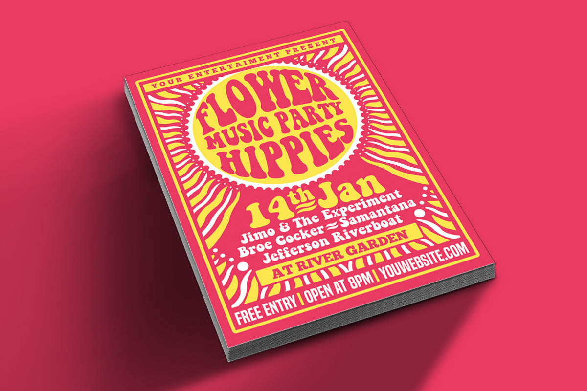 Hippies Music Party Flyer Poster, a Flyer Template by Muhamad Iqbal hidayat (Photo 1 of 3)